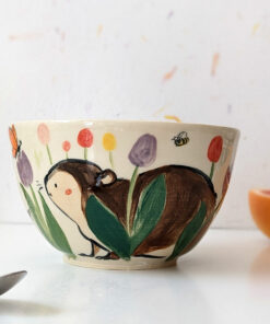 large handmade bowl cute tulip garden and insects