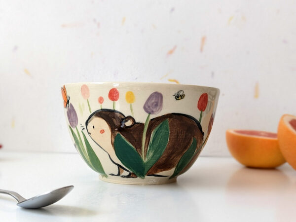 large handmade bowl cute tulip garden and insects