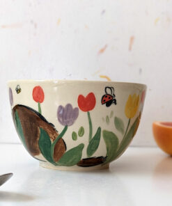large handmade bowl cute tulip garden and insects
