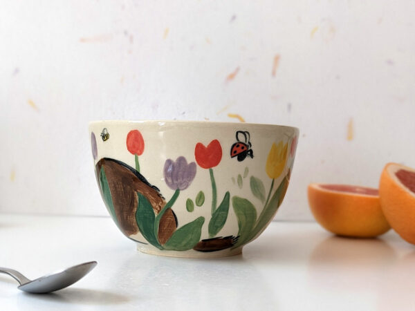 large handmade bowl cute tulip garden and insects