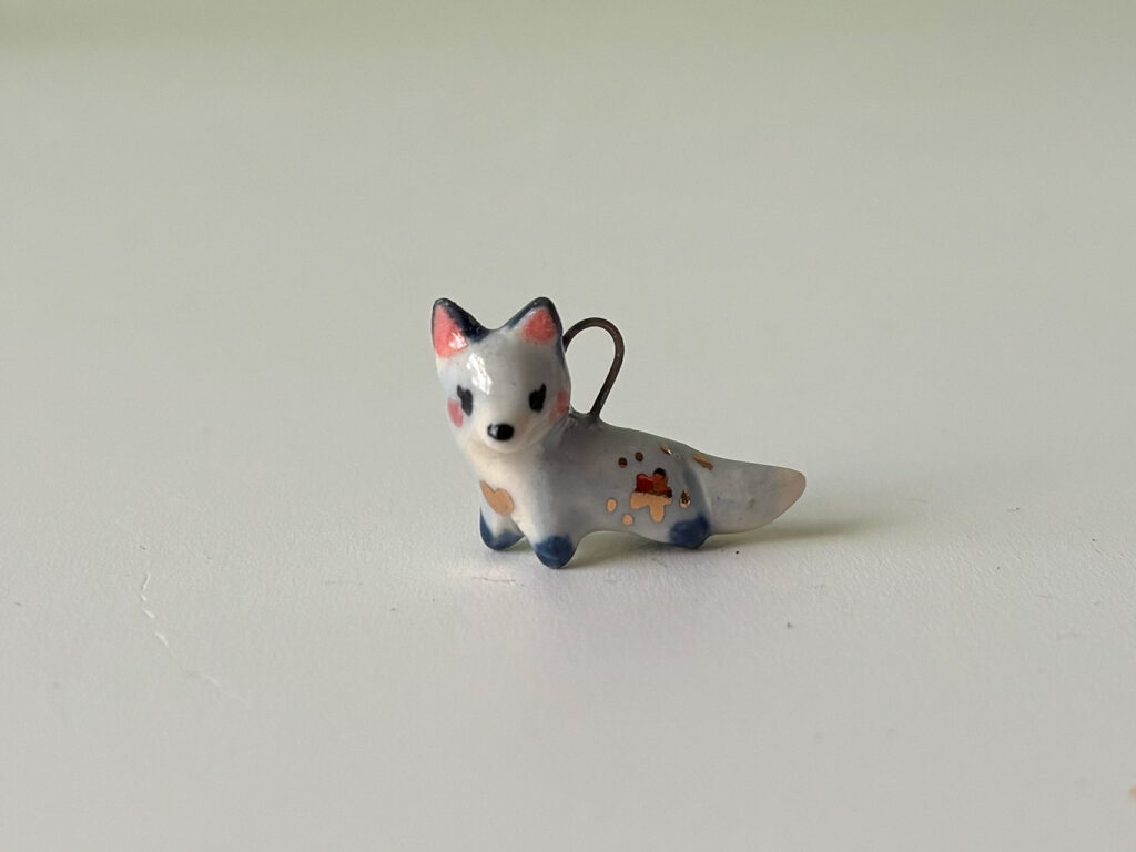 porcelain pendant blue fox cute handmade
