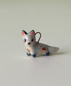 porcelain pendant blue fox cute handmade