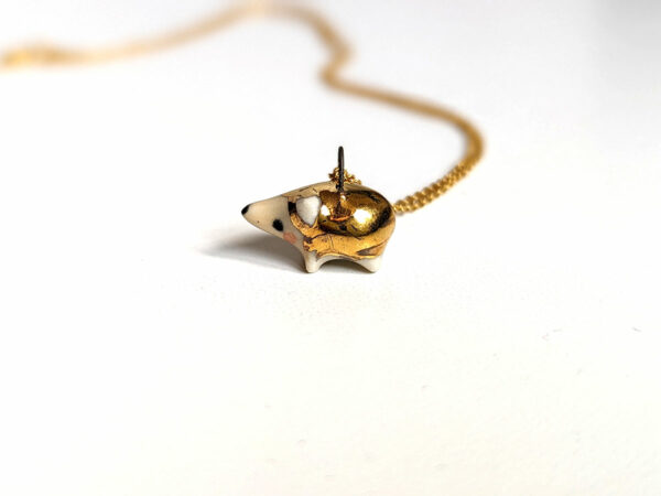 porcelain gold cute hedgehog pendant