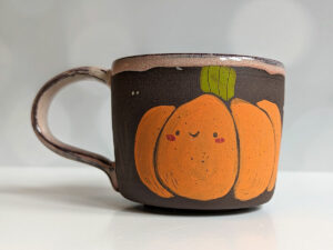 cute pumpkin mug handmade by kness