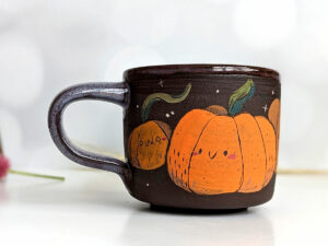 cute pumpkin mug handmade by kness