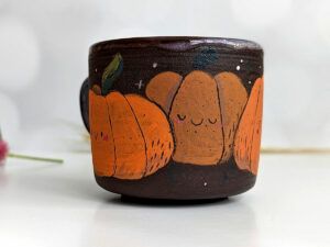 cute pumpkin mug handmade by kness