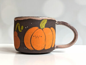 cute pumpkin mug handmade by kness