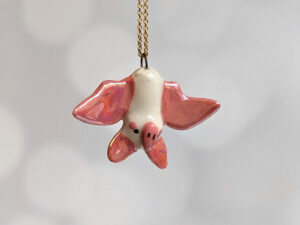 pink white cute bat pendant