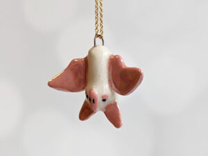 pink white cute bat pendant