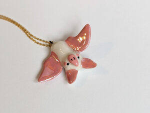 pink white cute bat pendant