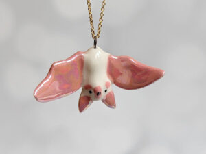 pink white cute bat pendant