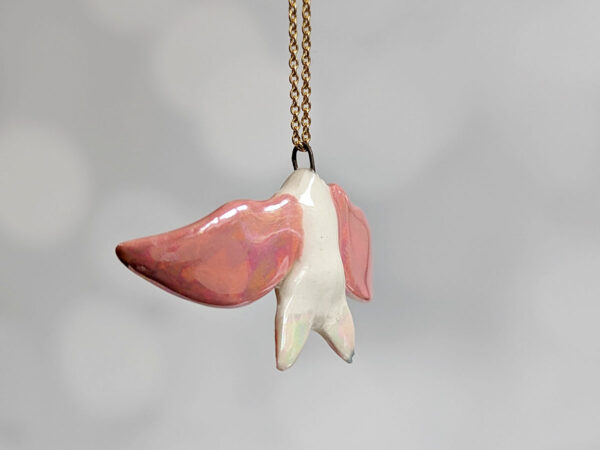 pink white cute bat pendant