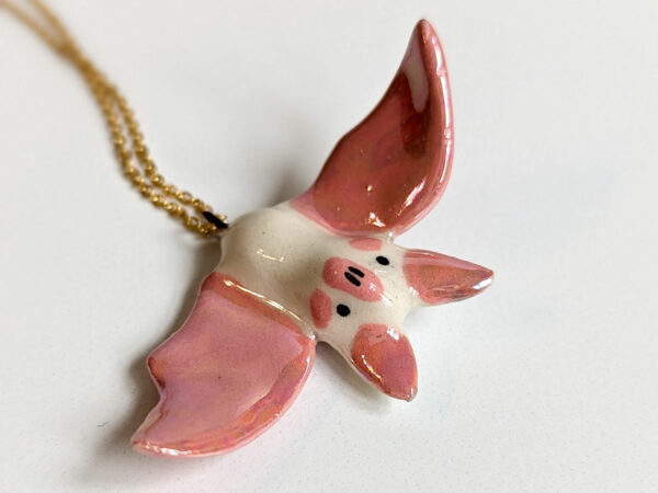 pink white cute bat pendant