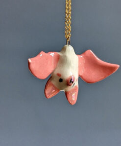 pink white cute bat pendant handmade by kness