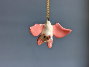 pink white cute bat pendant handmade by kness