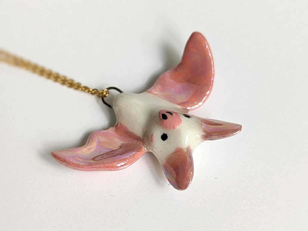 pink white cute bat pendant