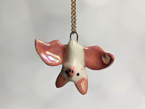 pink white cute bat pendant