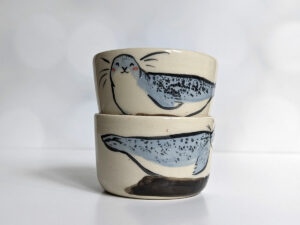 tumbler grey seal banana pose ceramic handmade