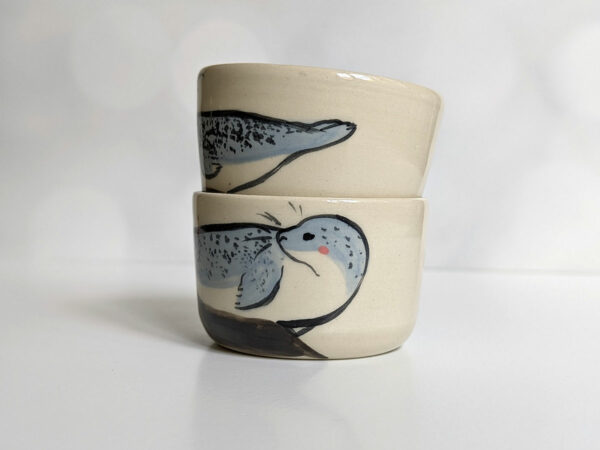 tumbler grey seal banana pose ceramic handmade