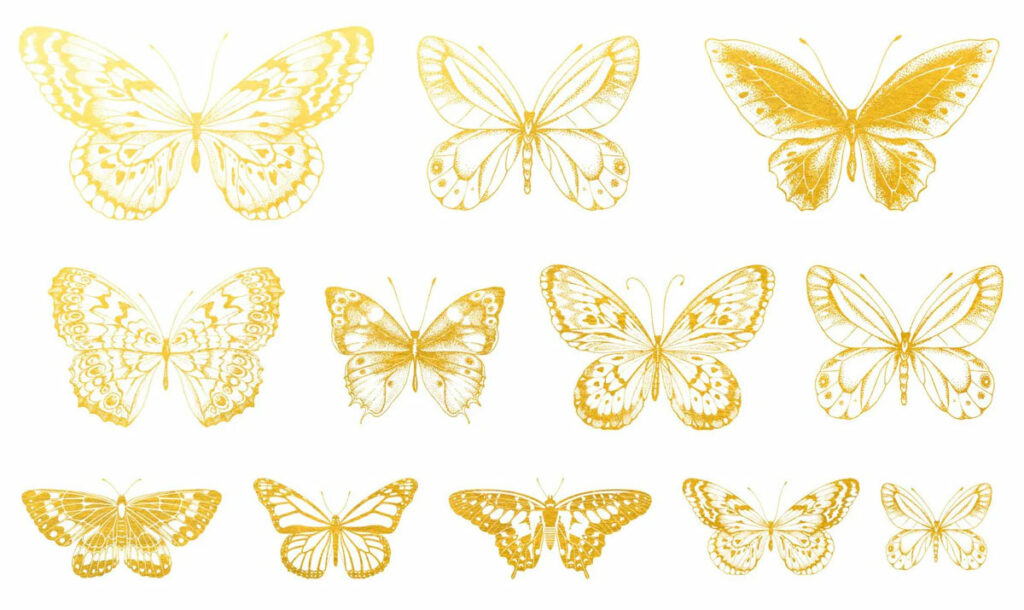 Gold overglaze decals : butterflies 