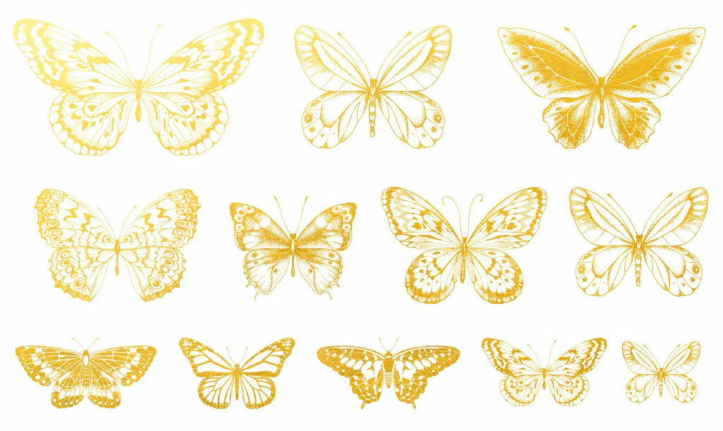 Gold overglaze decals : butterflies