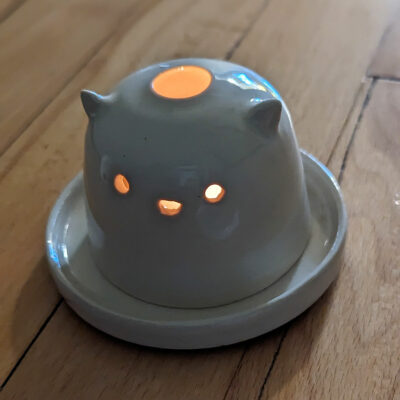 stoneware lantern cat ghost