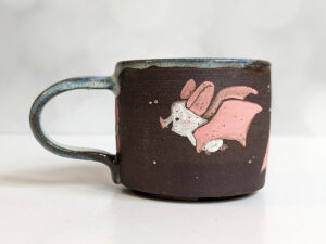 adorable mug pink white bats