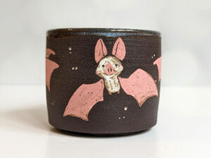 adorable mug pink white bats