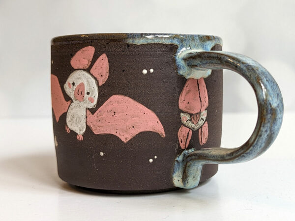 adorable mug pink white bats