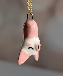 cute albino pink bat porcelain pendant