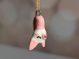 cute albino pink bat porcelain pendant