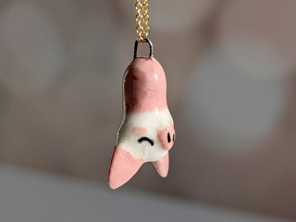 cute albino pink bat porcelain pendant