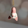 cute albino pink bat porcelain pendant