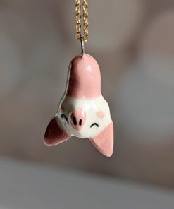 cute albino pink bat porcelain pendant