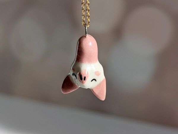 cute albino pink bat porcelain pendant