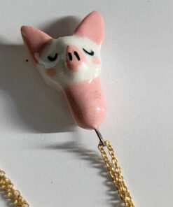 cute albino pink bat porcelain pendant