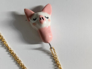 cute albino pink bat porcelain pendant