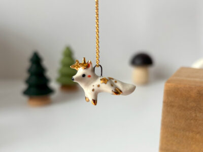 deer fox pendant porcelain gold