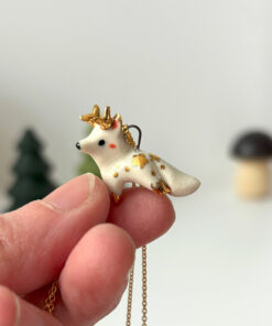 deer fox pendant porcelain gold