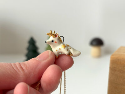 deer fox pendant porcelain gold