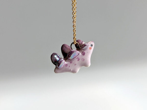 purple stegosaurus pendant cute porcelain jewelry by kness