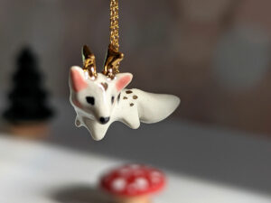 deer fox pendant porcelain gold