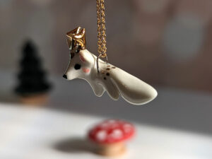 deer fox pendant porcelain gold