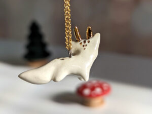 deer fox pendant porcelain gold