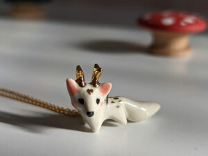 deer fox pendant porcelain gold