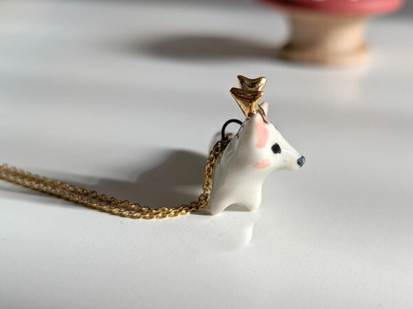 deer fox pendant porcelain gold