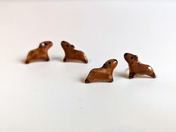 porcelain and gold capybara earrings