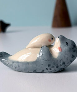 adorable seal mama and baby porcelain figurine