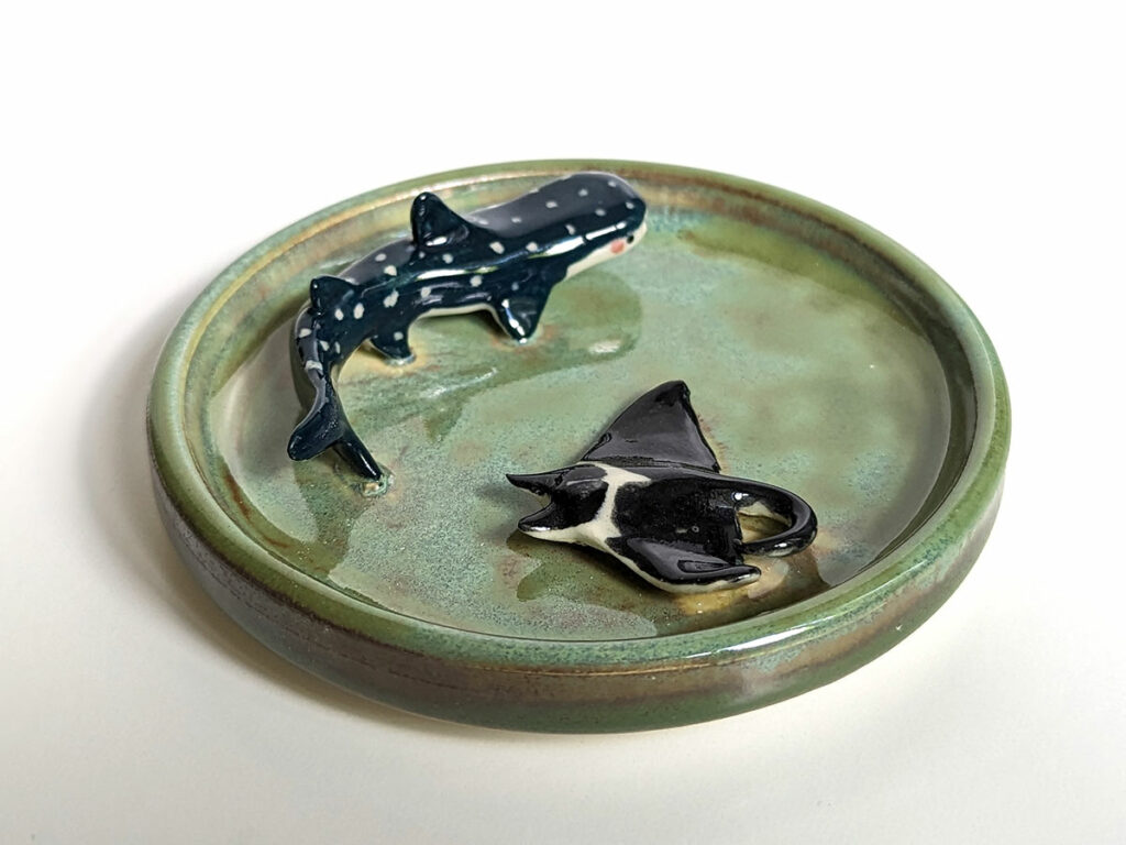 whale shark and manta ray jewelry dish 