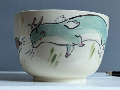 Large Stoneware Bowl - Otter Couple - Image 2